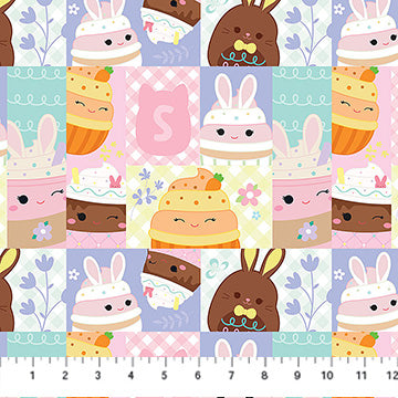 Squishmallows Springtime- White Patchwork: Sold by the 1/2 yard