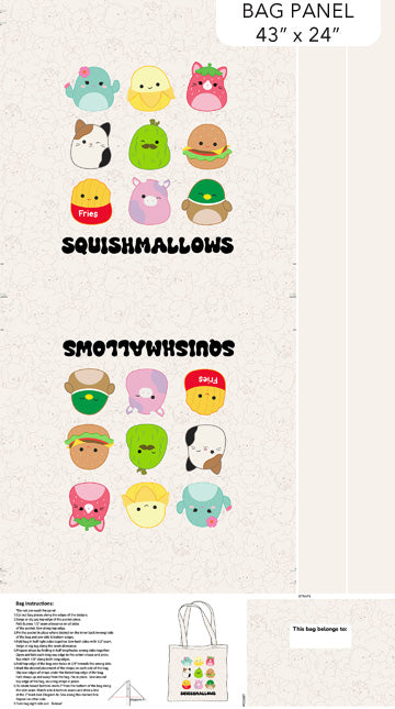 Squishmallows- 24" Canvas Bag Panel: Sold by the PANEL