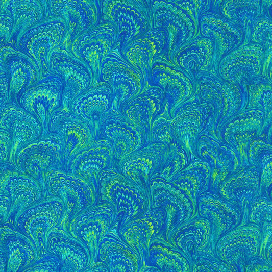 Library of Rarities- Peacock Marbled Endpaper: Sold by the 1/2 yard.