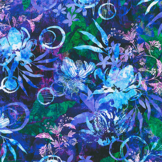 Wild Vista- Midnight Purple Floral: Sold by the 1/2 yard.