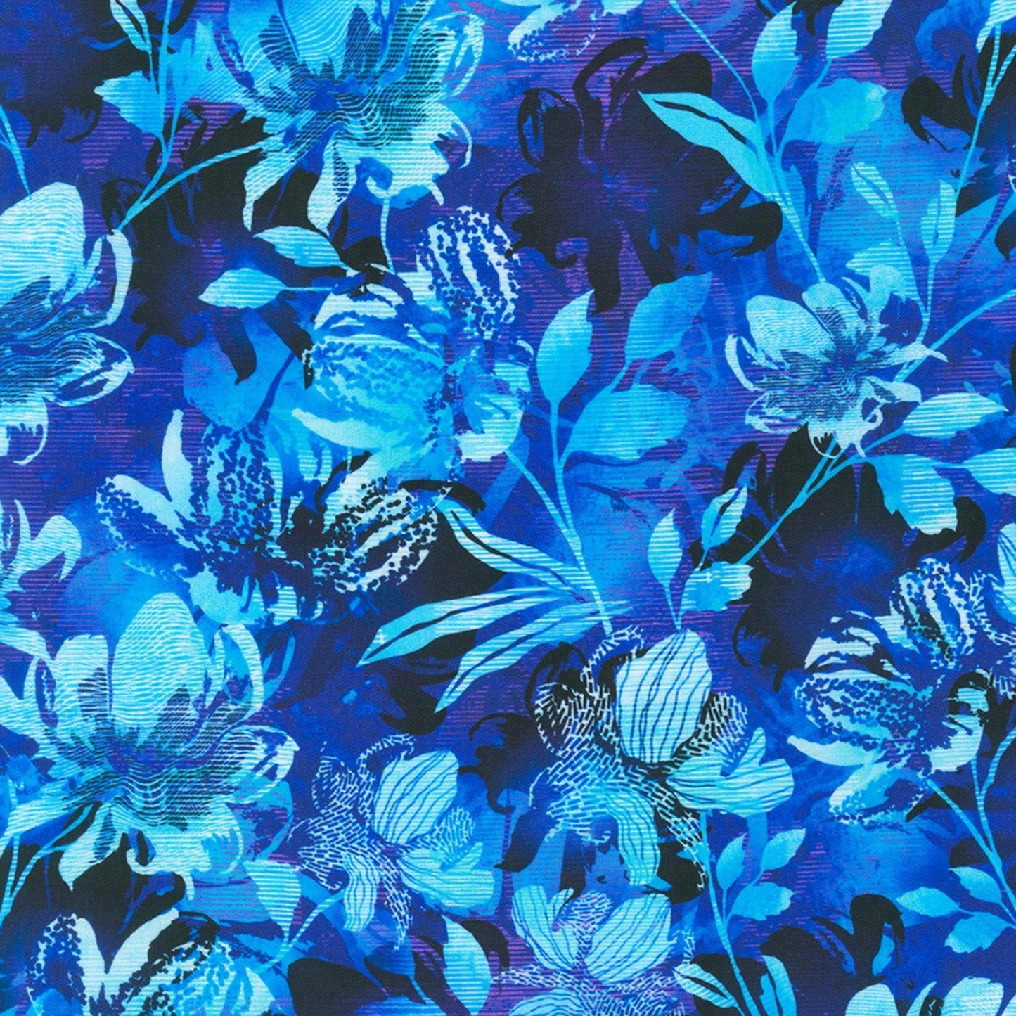 Wild Vista- Iris Orchids: Sold by the 1/2 yard.