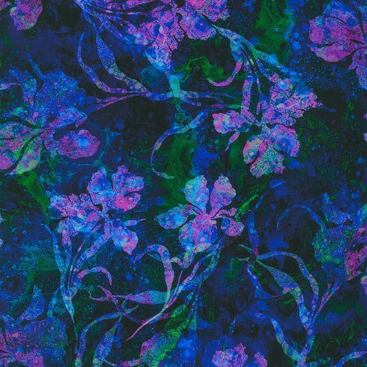 Wild Vista- Midnight Purple Lillies: Sold by the 1/2 yard.