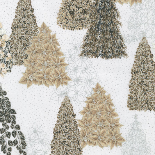 Holiday Flourish Snow Flower- Blanc Trees Silver Metallic: Sold by the 1/2 yard.