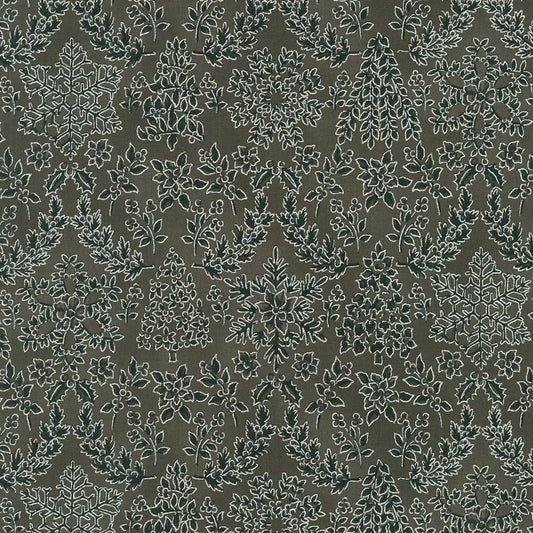 Holiday Flourish Snow Flower- Suede Flourish Stripe Silver Metallic: Sold by the 1/2 yard.