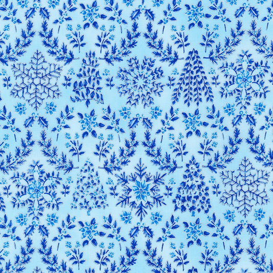 Holiday Flourish Snow Flower- Sky Flourish Stripe Silver Metallic: Sold by the 1/2 yard.