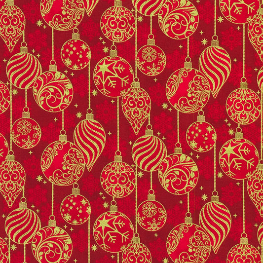 Traditional Trimmings- Crimson Ornaments Metallic: Sold by the 1/2 yard