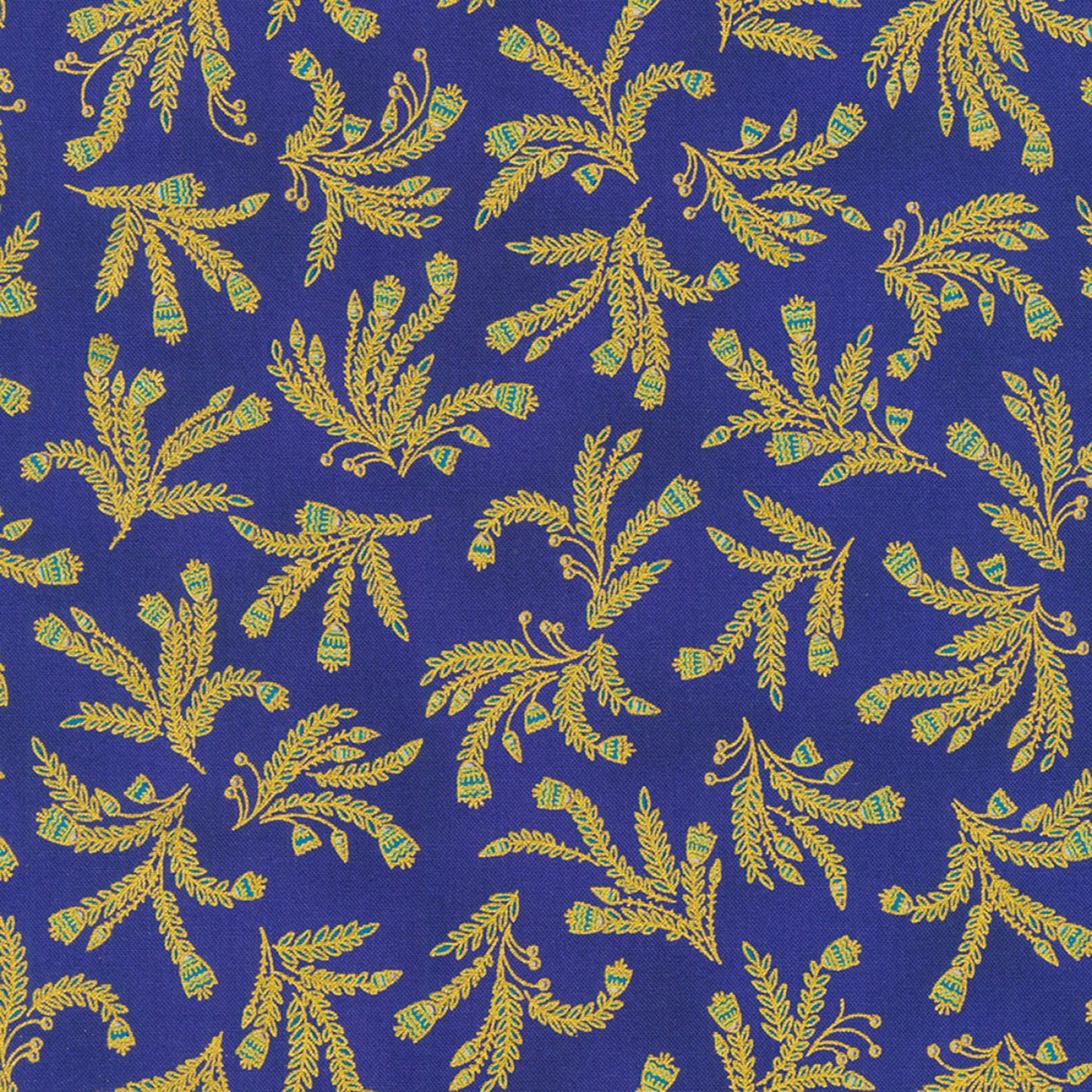 Ancient Beauty- Royal Sprigs with Metallic: Sold by the 1/2 yard.