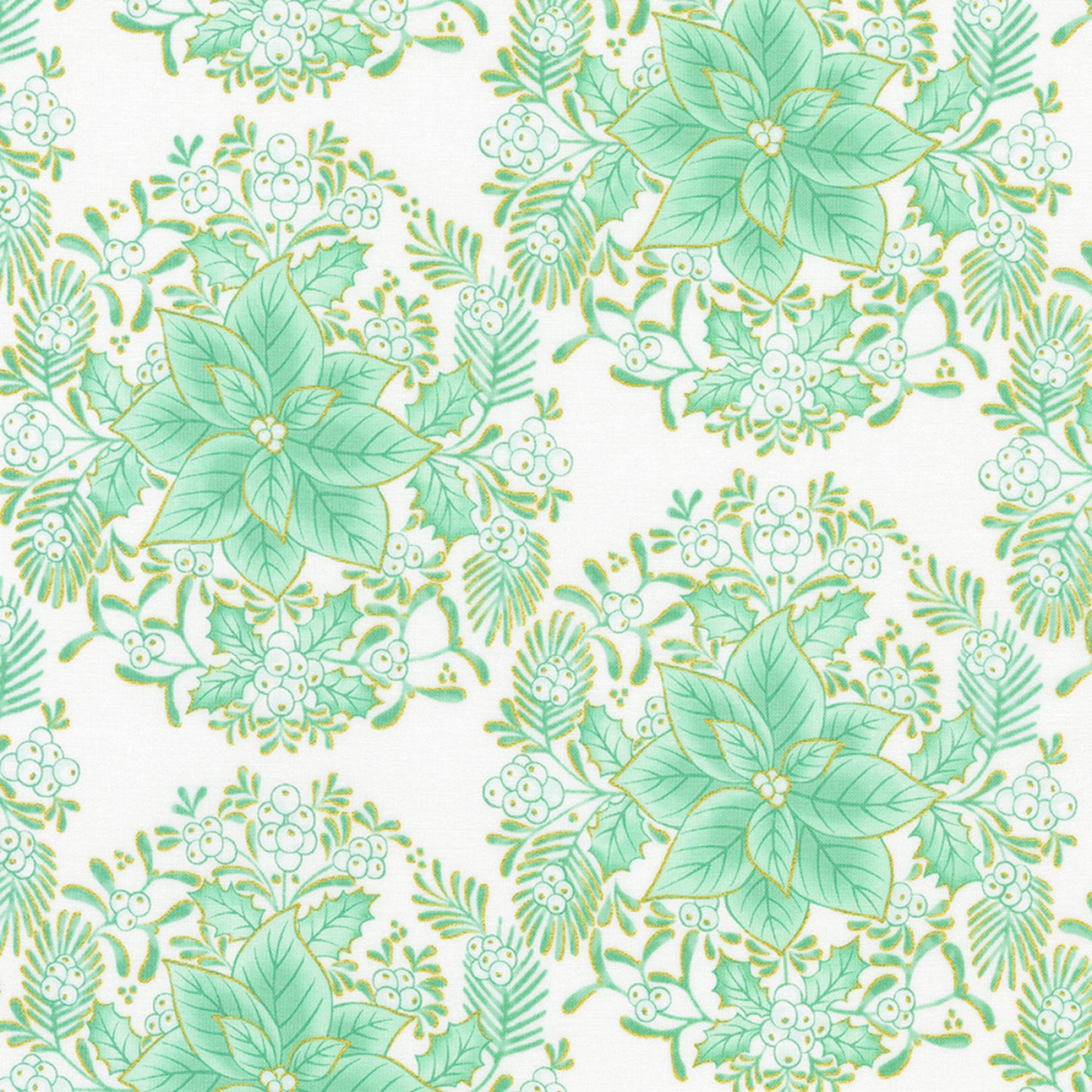 Holiday Flourish Festive Finery- Mint Damask Metallic: Sold by the 1/2 yard