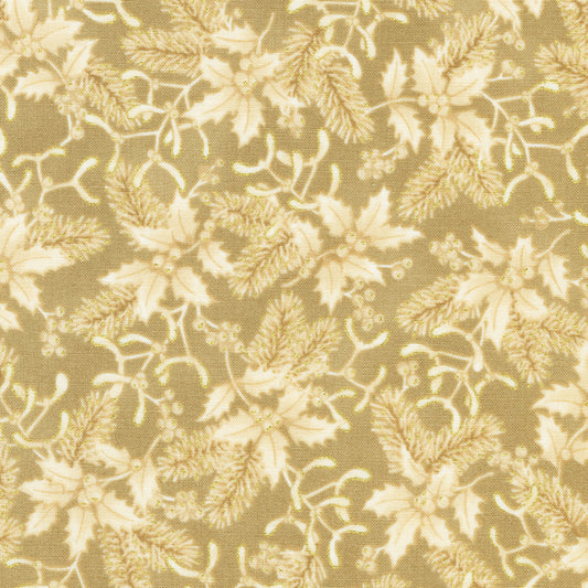 Holiday Flourish Festive Finery- Cream Sprigs Metallic: Sold by the 1/2 yard