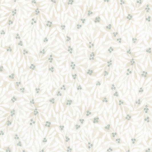 Holiday Flourish Festive Finery- Blanc Leaves Metallic: Sold by the 1/2 yard