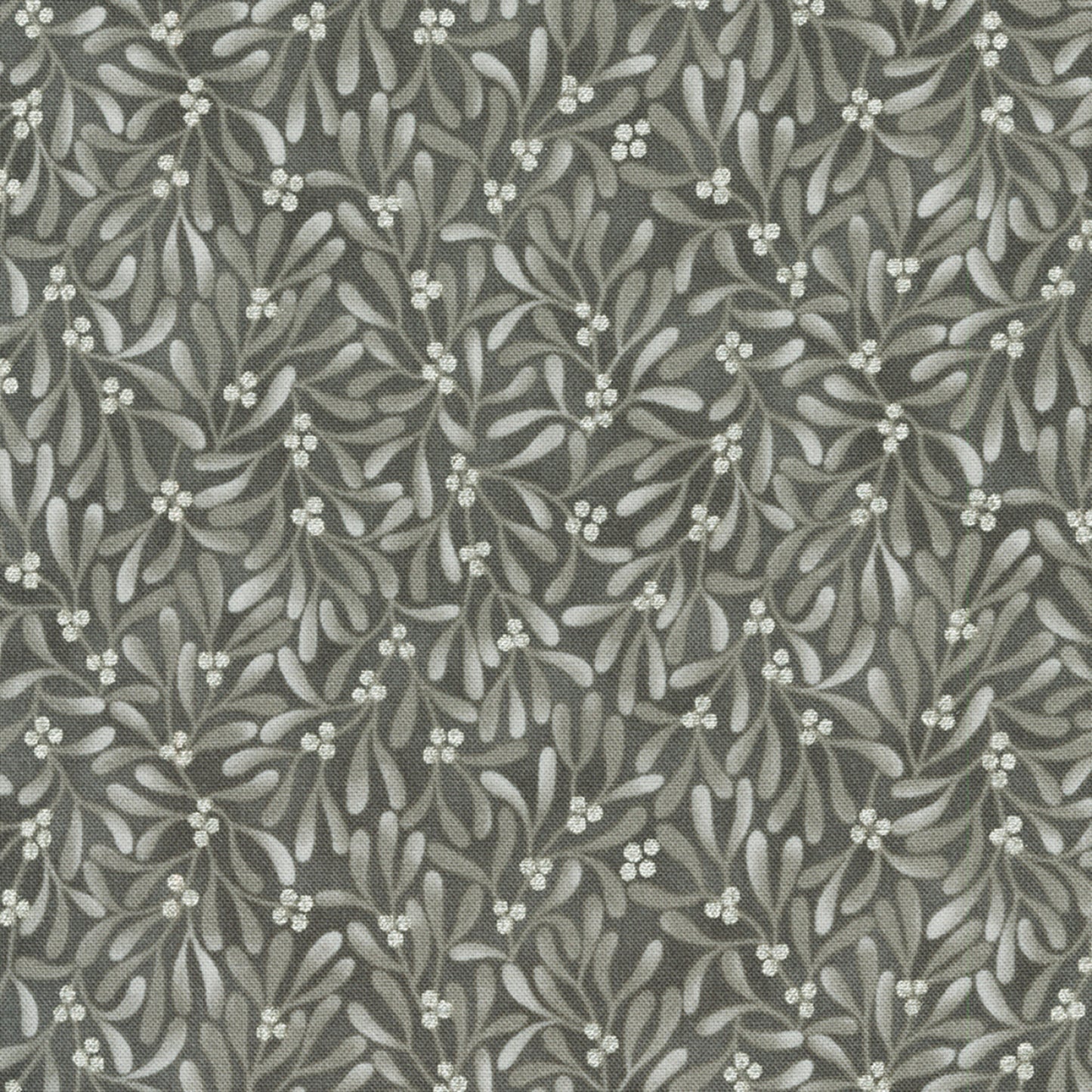 Holiday Flourish Festive Finery- Graphite Leaves Metallic: Sold by the 1/2 yard