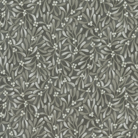 Holiday Flourish Festive Finery- Graphite Leaves Metallic: Sold by the 1/2 yard