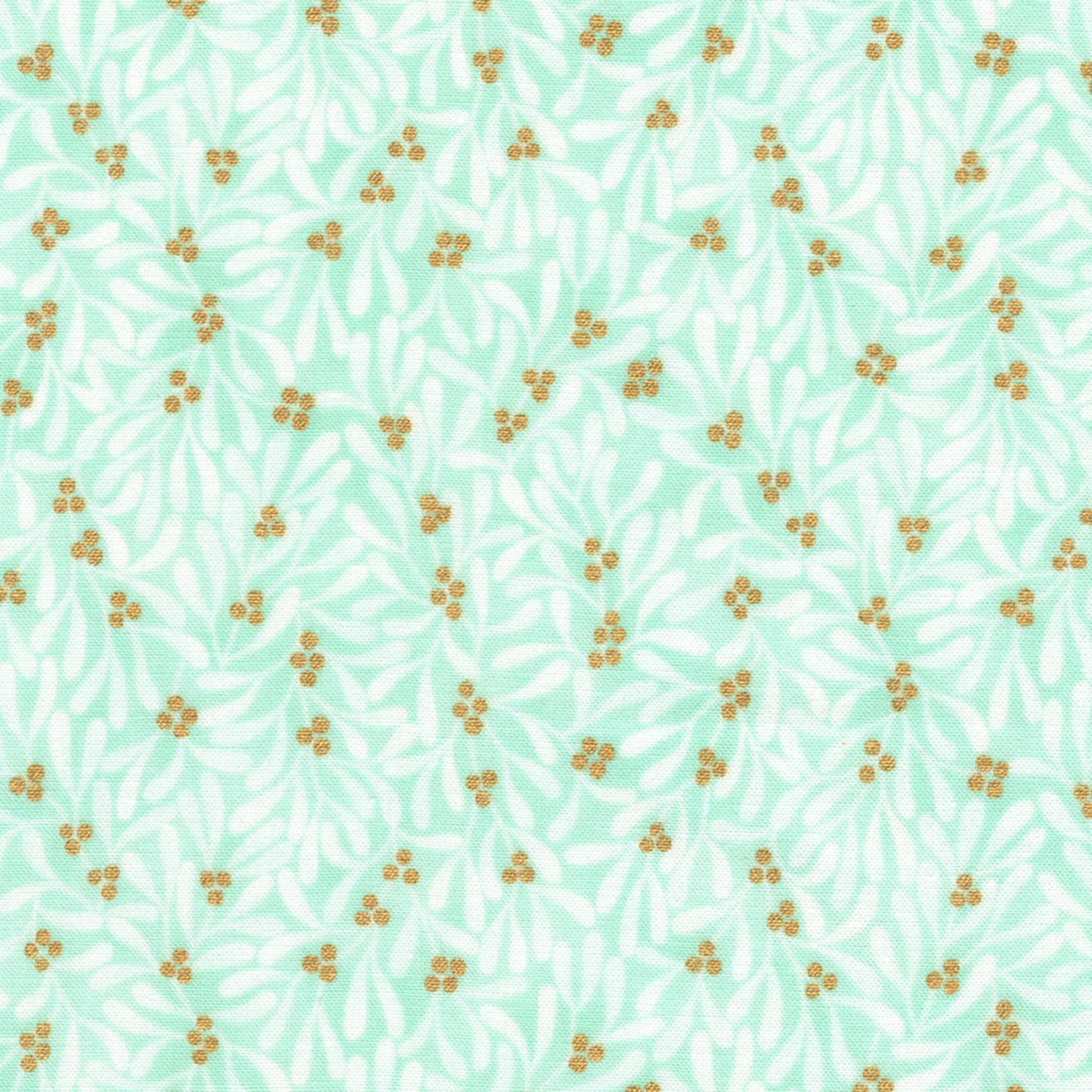 Holiday Flourish Festive Finery- Mint Leaves Metallic: Sold by the 1/2 yard