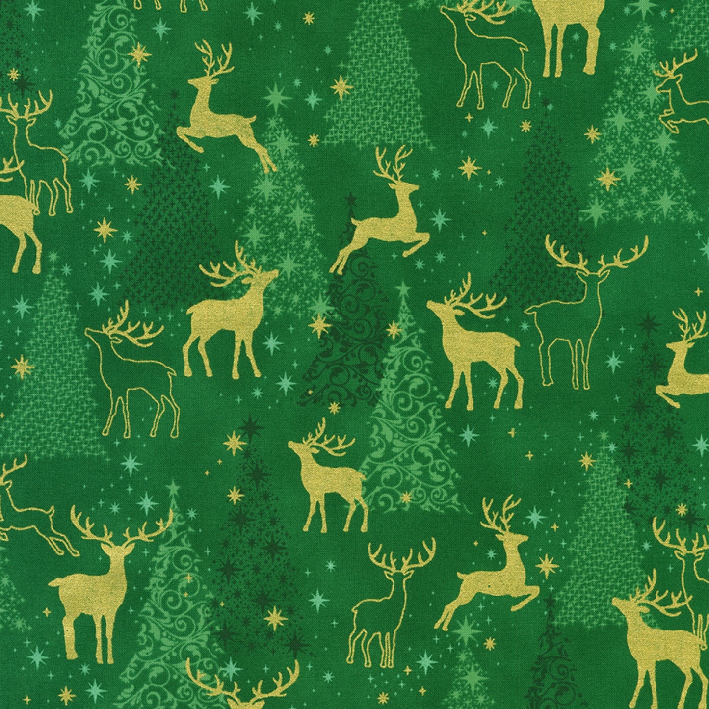 Traditional Trimmings- Pine Reindeer Metallic: Sold by the 1/2 yard