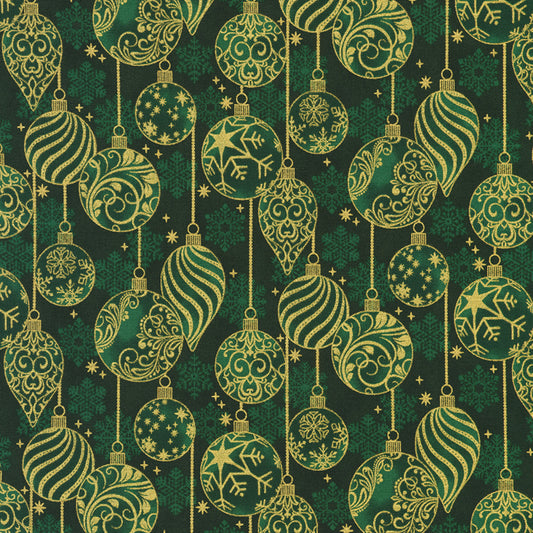 Traditional Trimmings- Evergreen Ornaments Metallic: Sold by the 1/2 yard