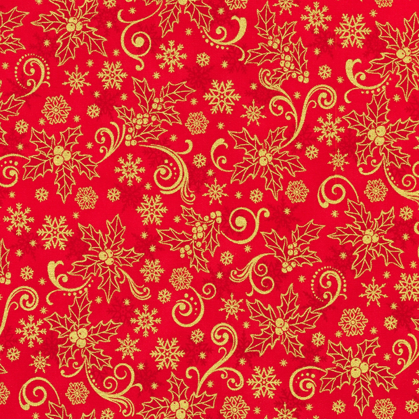 Traditional Trimmings- Red Poinsettias Metallic: Sold by the 1/2 yard