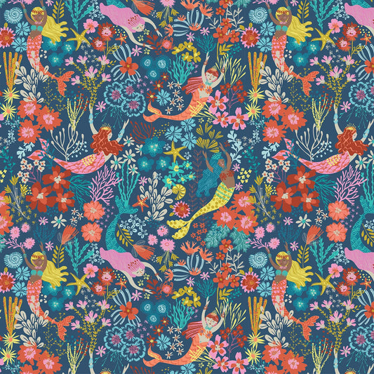 Sirens Seas- Coral Queens: Sold by the 1/2 yard