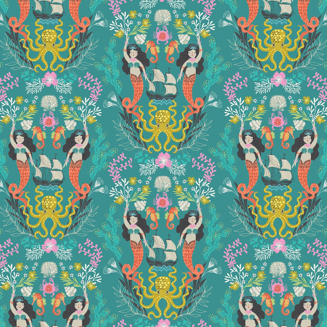 Sirens Seas- Pearl & Tide: Sold by the 1/2 yard