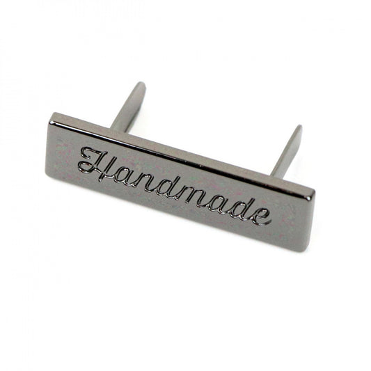 Script Handmade Label- Gunmetal: 1pc