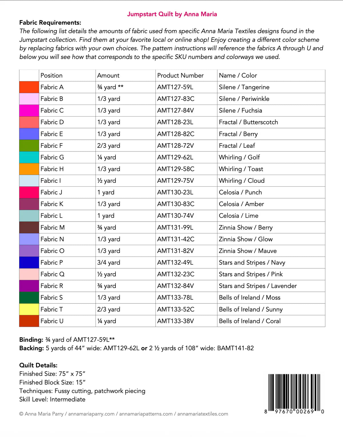 Jumpstart Quilt Pattern with template