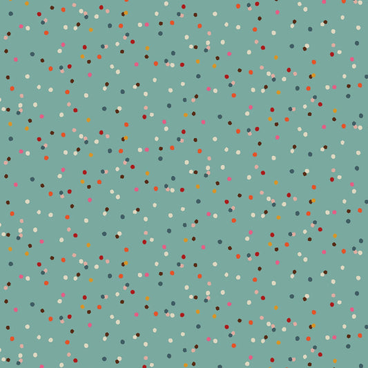 Fine Folk- Teal Confetti: Sold by the 1/2 yard