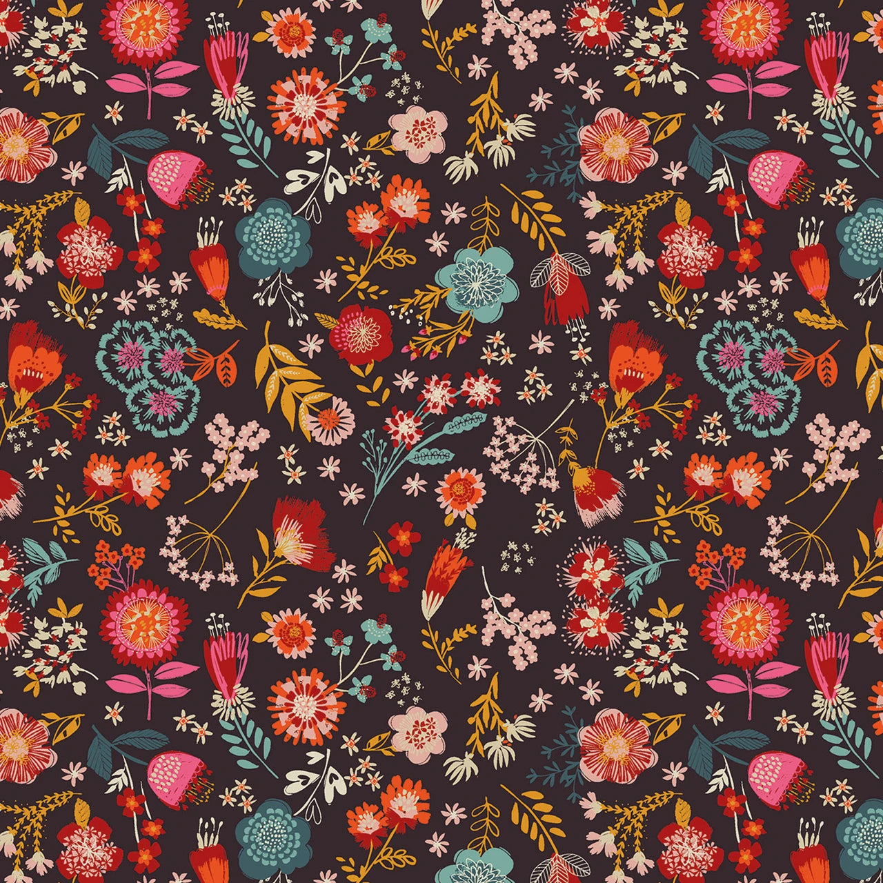 Fine Folk- Multi Calico Blooms: Sold by the 1/2 yard