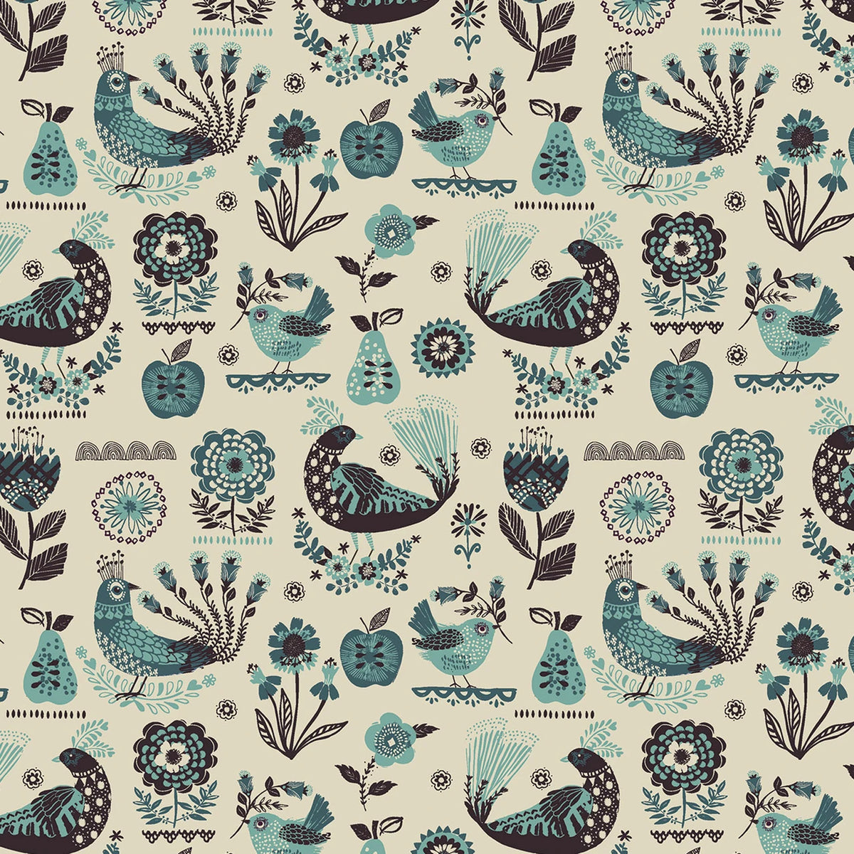 Fine Folk- Ecru Songbirds: Sold by the 1/2 yard