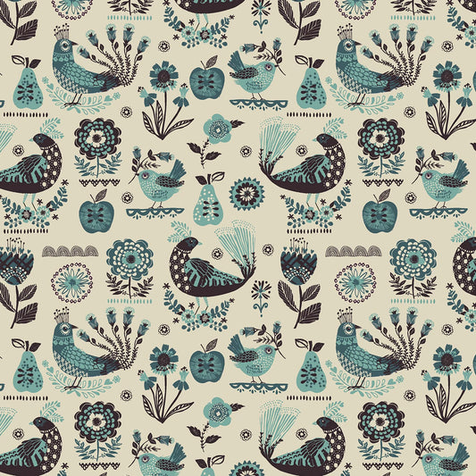 Fine Folk- Ecru Songbirds: Sold by the 1/2 yard