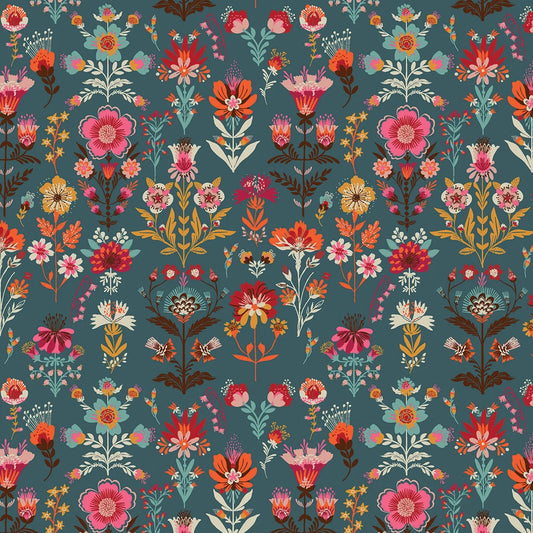Fine Folk- Blue Country Blooms: Sold by the 1/2 yard
