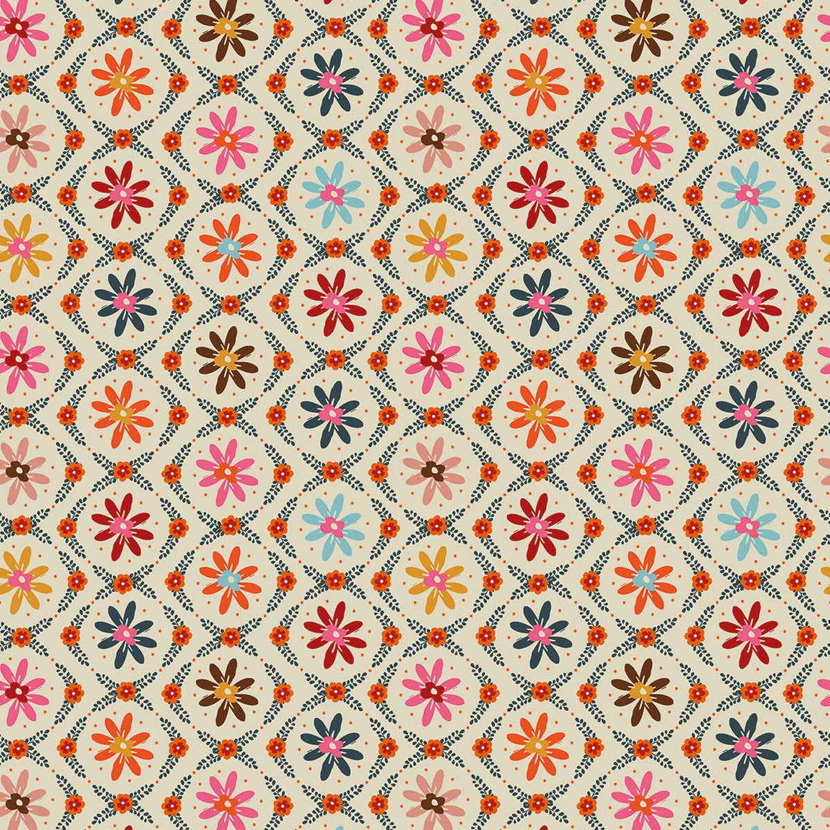 Fine Folk- Ecru Daisy Chain: Sold by the 1/2 yard