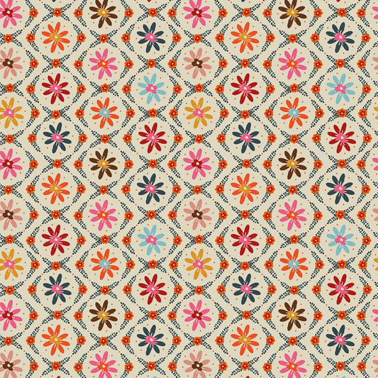 Fine Folk- Ecru Daisy Chain: Sold by the 1/2 yard
