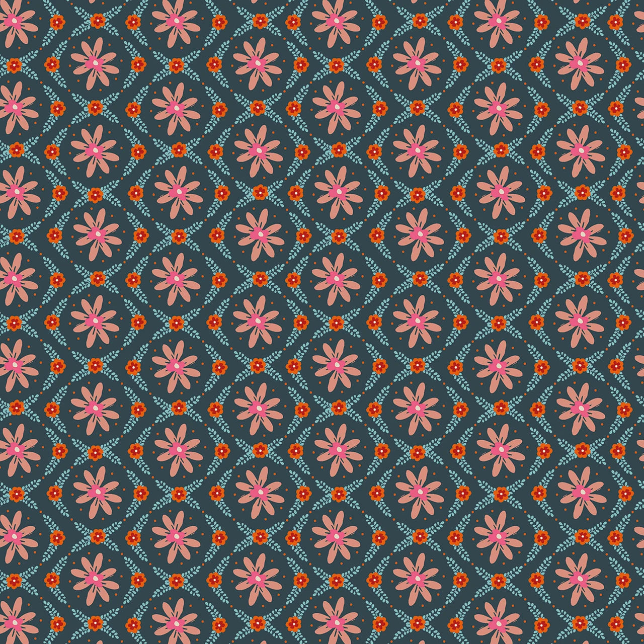 Fine Folk- Denim Daisy Chain: Sold by the 1/2 yard