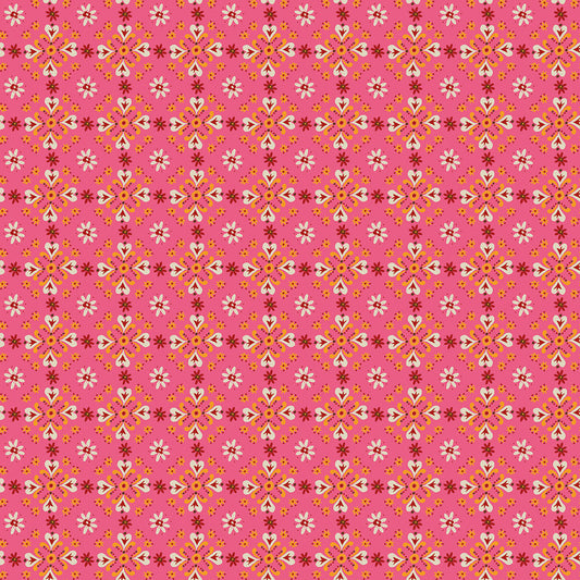 Fine Folk- Rose Folk Foulard: Sold by the 1/2 yard