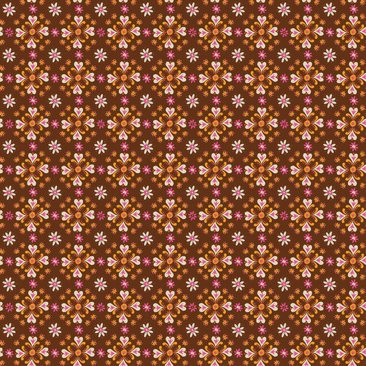 Fine Folk- Pecan Folk Foulard: Sold by the 1/2 yard
