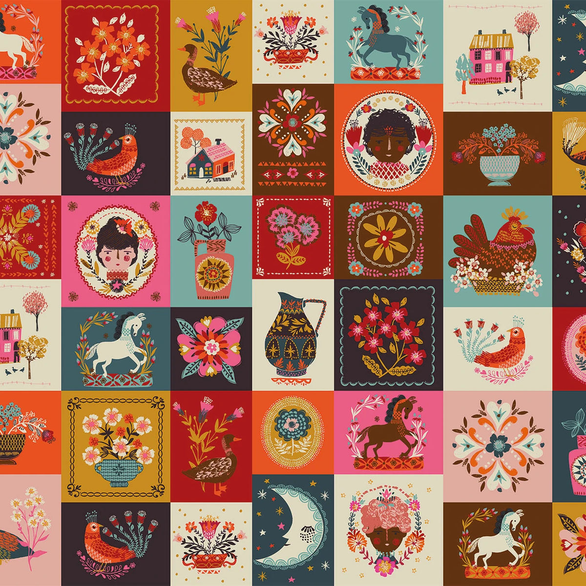 Fine Folk- Multi Quilted Folk: Sold by the 1/2 yard