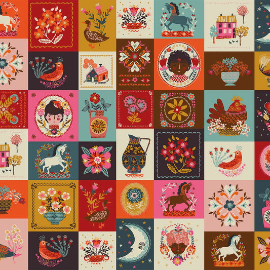 Fine Folk- Multi Quilted Folk: Sold by the 1/2 yard