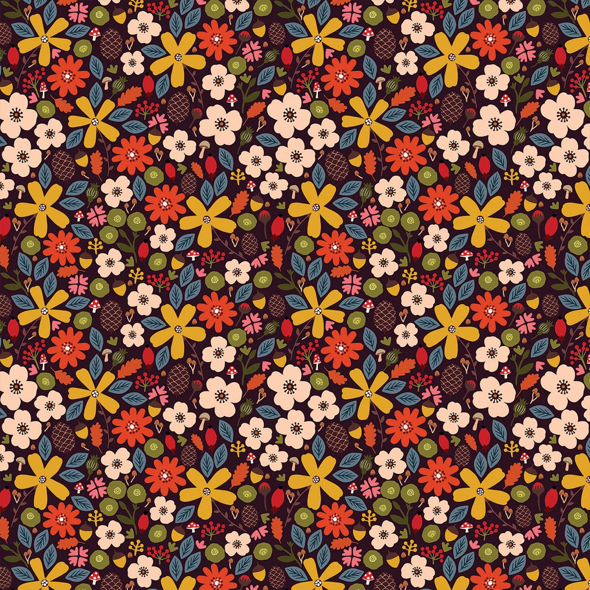 New Forest- Multi Forest Flowers: Sold by the 1/2 yard