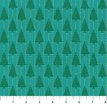 Silver Lining- Turquoise Tree Farm with Silver Metallic: Sold by the 1/2 yard