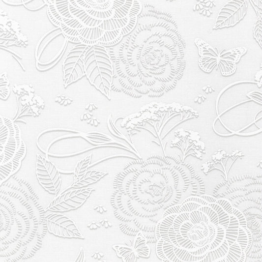 Wishwell Alabaster- Winter Floral: Sold by the 1/2 yard.