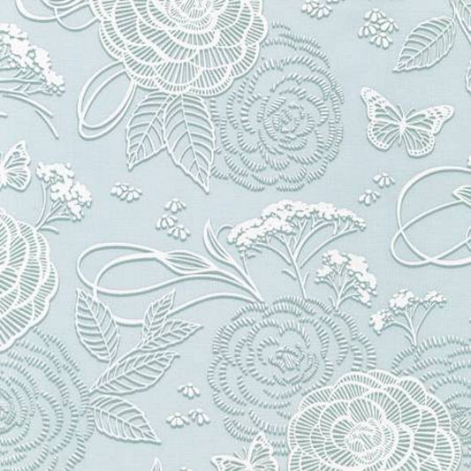 Wishwell Alabaster- Fog Floral: Sold by the 1/2 yard.