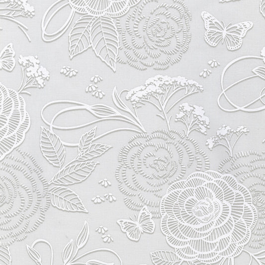 Wishwell Alabaster- Snow Floral: Sold by the 1/2 yard.