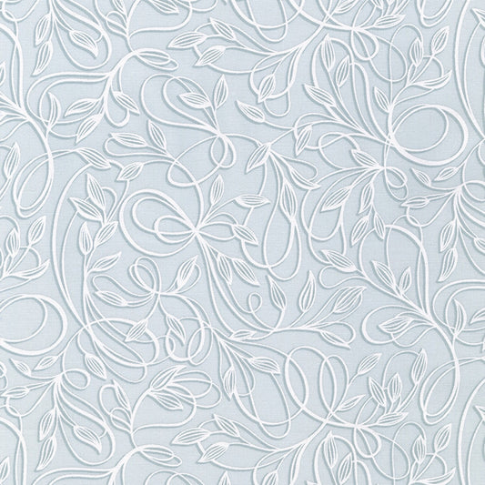 Wishwell Alabaster- Mist Leaves: Sold by the 1/2 yard.