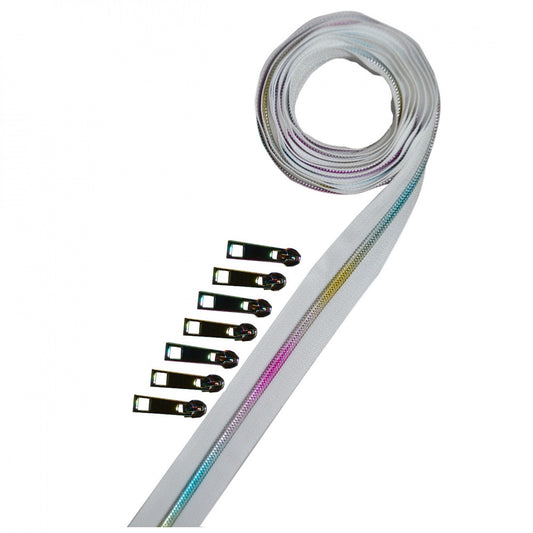 Metallic Zipper Tape- White Rainbow