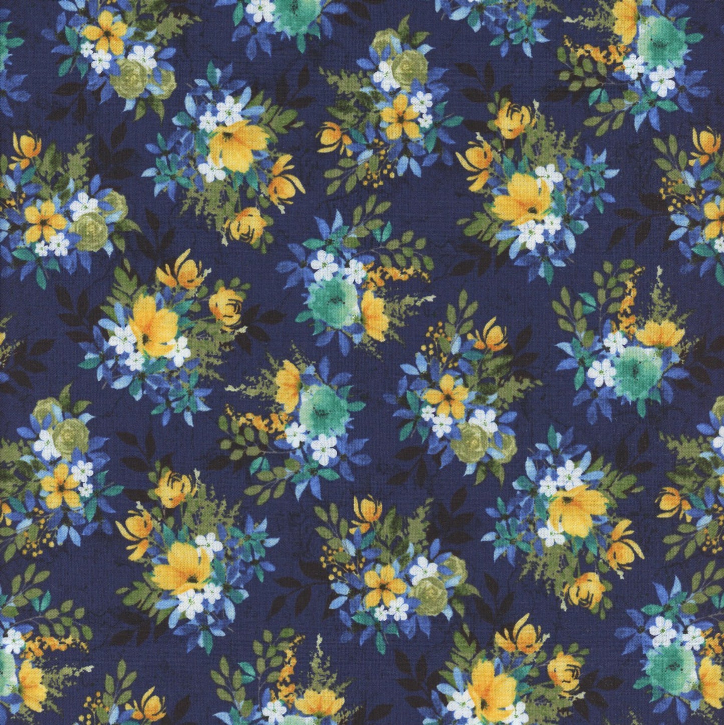 Sunlit Serenade- Blue Tossed Bouquets: Sold by the 1/2 Yard