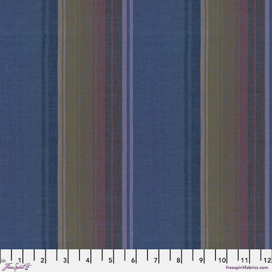 Kaffe Fassett 2025 Woven Stripes- Denim Exotic Stripe: Sold by the 1/2 yard.
