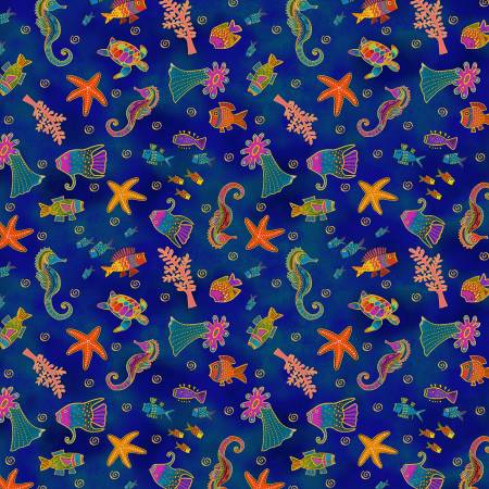 Oceania- Navy Sealife Metallic: Sold by the 1/2 yard.