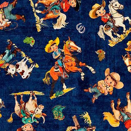 Yippie Ki Yay! Navy Cowboy/Cowgirl Toss: Sold by the 1/2 yard