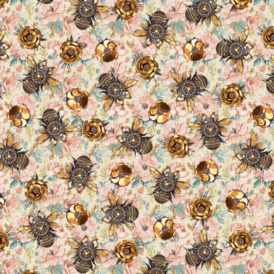 Time Travel- Pink Bees: Sold by the 1/2 yard.