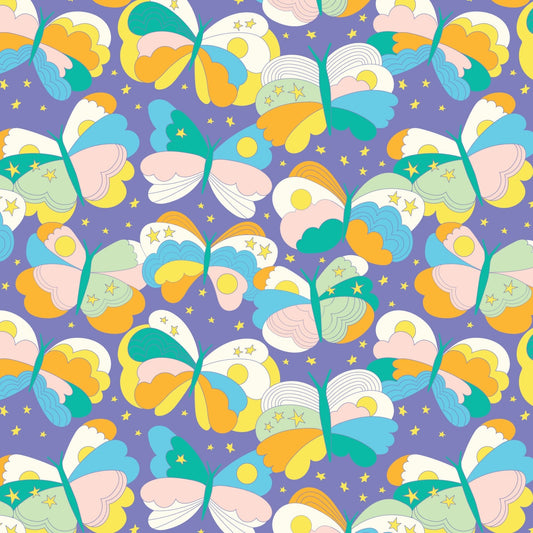 High in the Sky- Violet Blue Butterfly Sky: Sold by the 1/2 Yard