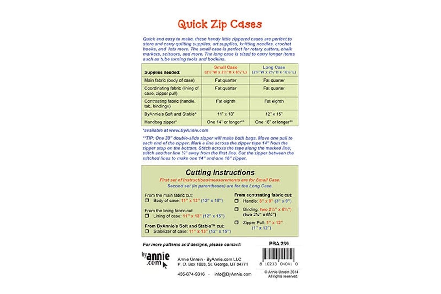 Quick Zip Cases Pattern- byAnnie